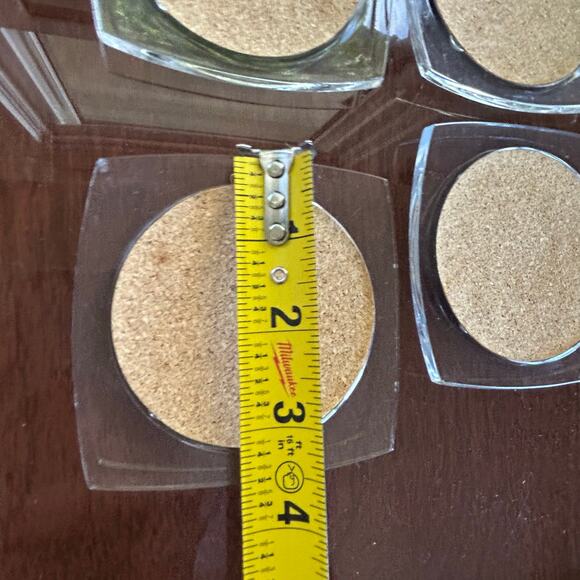 Vintage Clear Lucite and Cork Coaster Set with Holder – 6 Coasters with Caddy - Picture 12 of 13